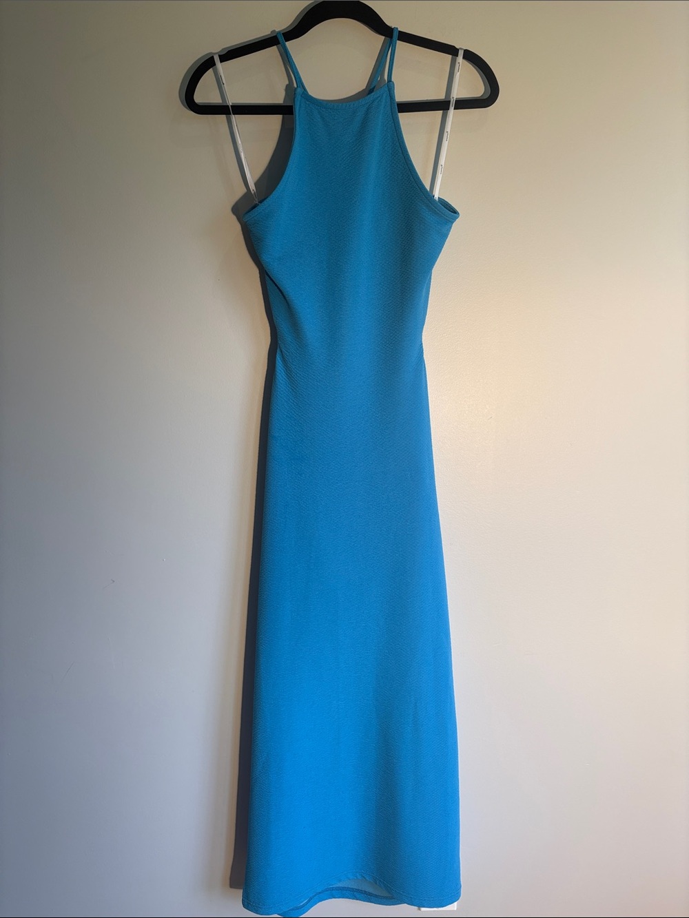 Sleek Aqua Blue Maxi Dress with Halter Neck